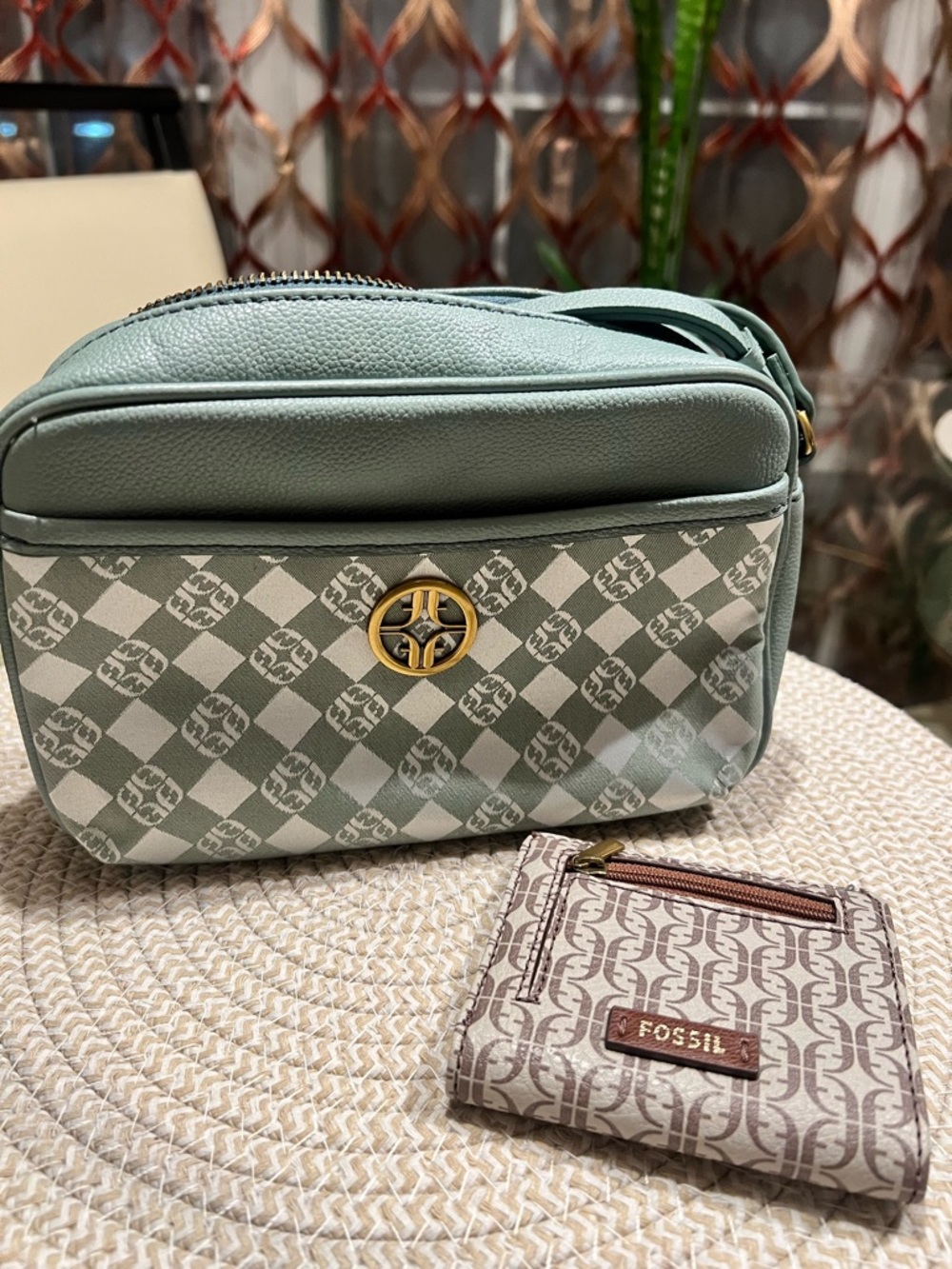 Fossil Mint Green Logo Crossbody Bag & Wallet